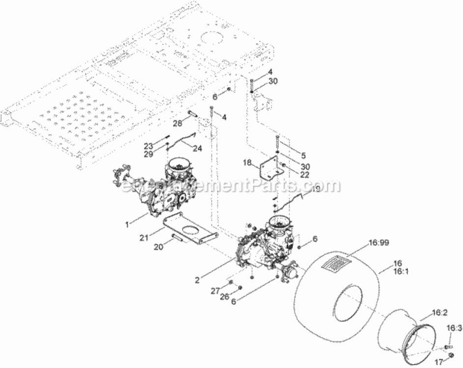 Hydro_Transaxle_Drive_And_Rear_Wheel_Assembly Diagram and Parts List for 74633 314000001 - 314999999 Toro Lawn Tractor
