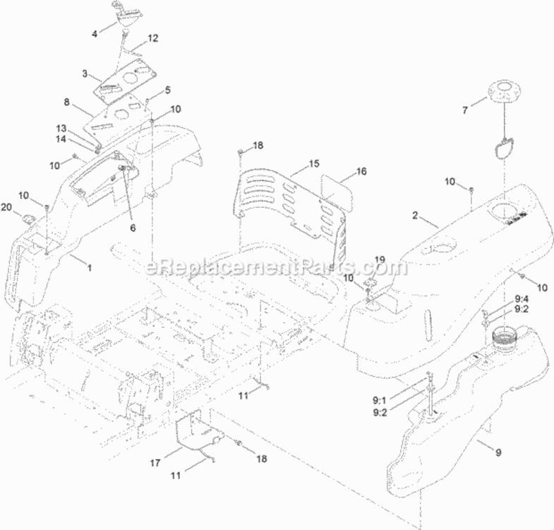 Body_Styling_And_Fuel_Pod_Assembly Diagram and Parts List for 74633 314000001 - 314999999 Toro Lawn Tractor