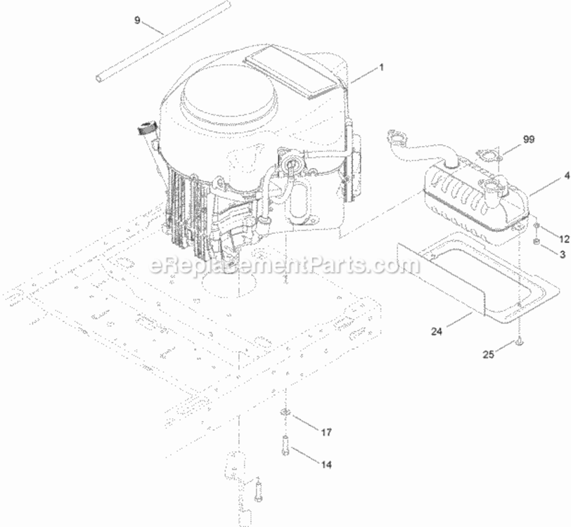 Engine_And_Muffler_Assembly Diagram and Parts List for 74635 314000001 - 314999999 Toro Lawn Tractor