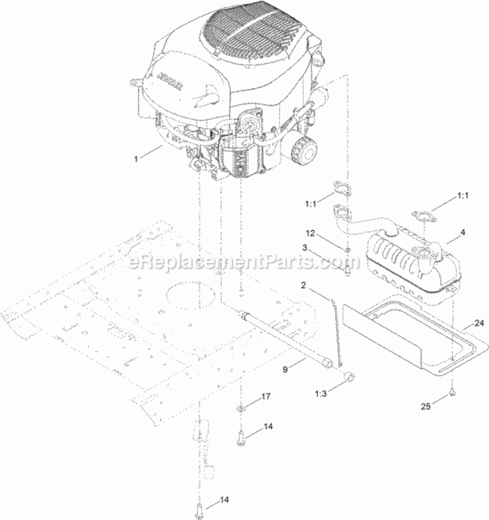Engine_And_Muffler_Assembly Diagram and Parts List for 74637 314000001 - 314999999 Toro Lawn Tractor