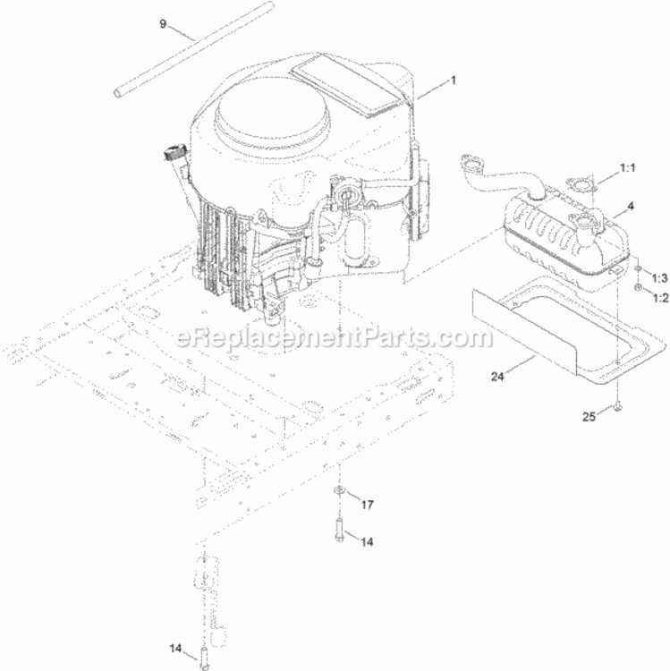 Engine_And_Muffler_Assembly Diagram and Parts List for 74641 314000001 - 314999999 Toro Lawn Tractor
