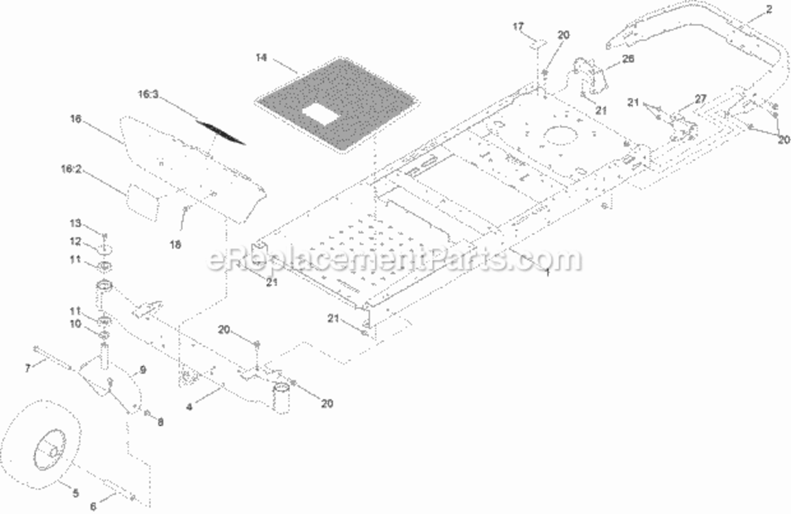 Frame_Front_Axle_And_Caster_Wheel_Assembly Diagram and Parts List for 74641 314000001 - 314999999 Toro Lawn Tractor