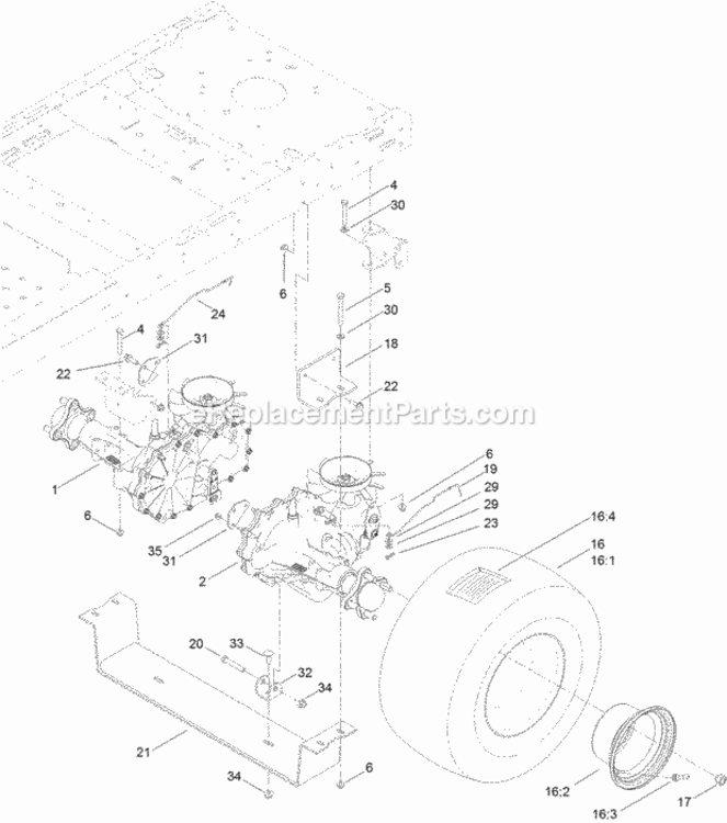 Hydro_Transaxle_Assembyly Diagram and Parts List for 74641 314000001 - 314999999 Toro Lawn Tractor