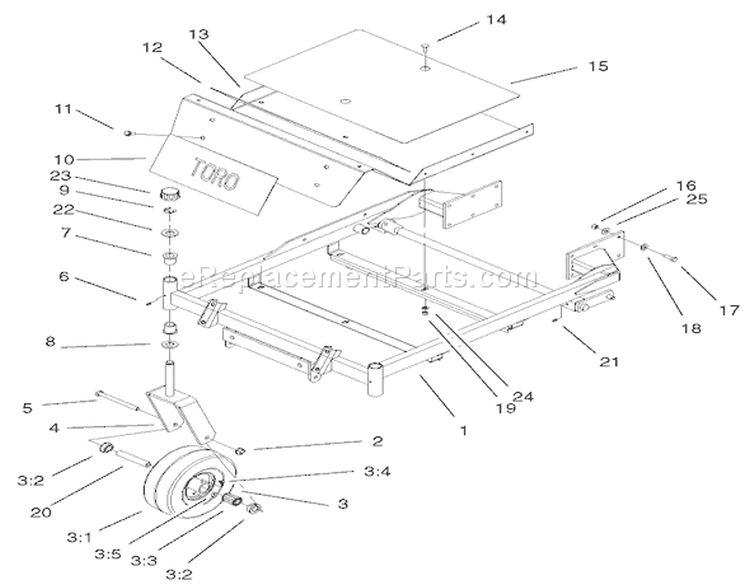 Front Frame Assembly Diagram and Parts List for 74701 210000001-210999999 - 2001 Toro Lawn Tractor