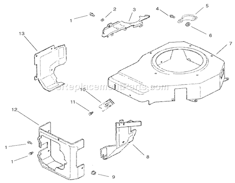 Blower Housing and Baffle Assembly Diagram and Parts List for 74701 210000001-210999999 - 2001 Toro Lawn Tractor