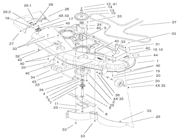 Deck Assembly Diagram and Parts List for 74701 210000001-210999999 - 2001 Toro Lawn Tractor