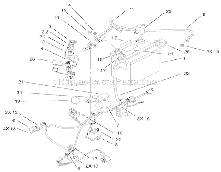 Electrical Assembly Diagram and Parts List for 74701 210000001-210999999 - 2001 Toro Lawn Tractor