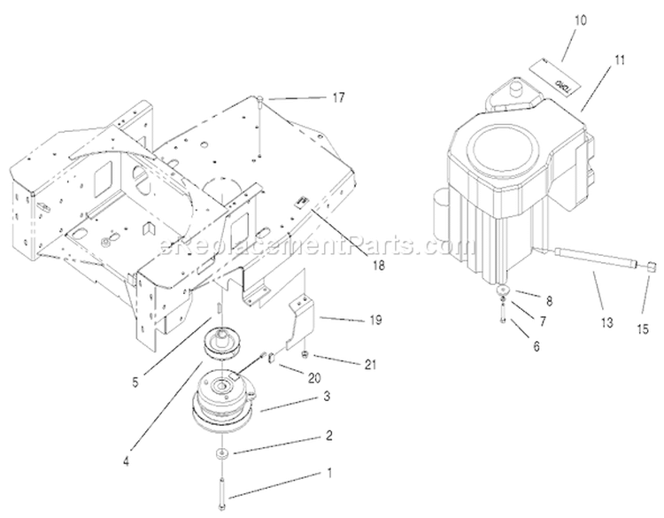 Engine and Clutch Assembly Diagram and Parts List for 74701 210000001-210999999 - 2001 Toro Lawn Tractor