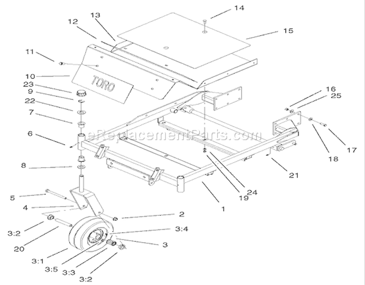 Front Frame Assembly Diagram and Parts List for 74701 220000001-220999999 - 2002 Toro Lawn Tractor