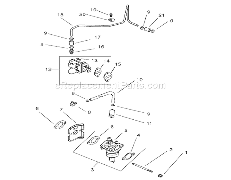 Fuel System Assembly Diagram and Parts List for 74701 220000001-220999999 - 2002 Toro Lawn Tractor