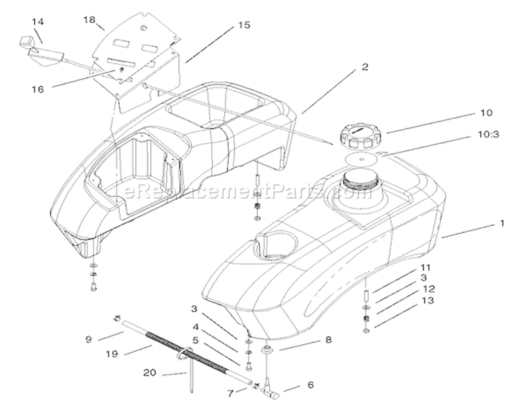 Fuel Tank and Control Pod Assembly Diagram and Parts List for 74701 220000001-220999999 - 2002 Toro Lawn Tractor
