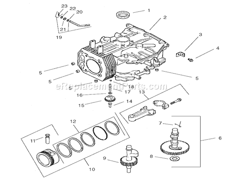 Crankcase Assembly Diagram and Parts List for 74701 220000001-220999999 - 2002 Toro Lawn Tractor
