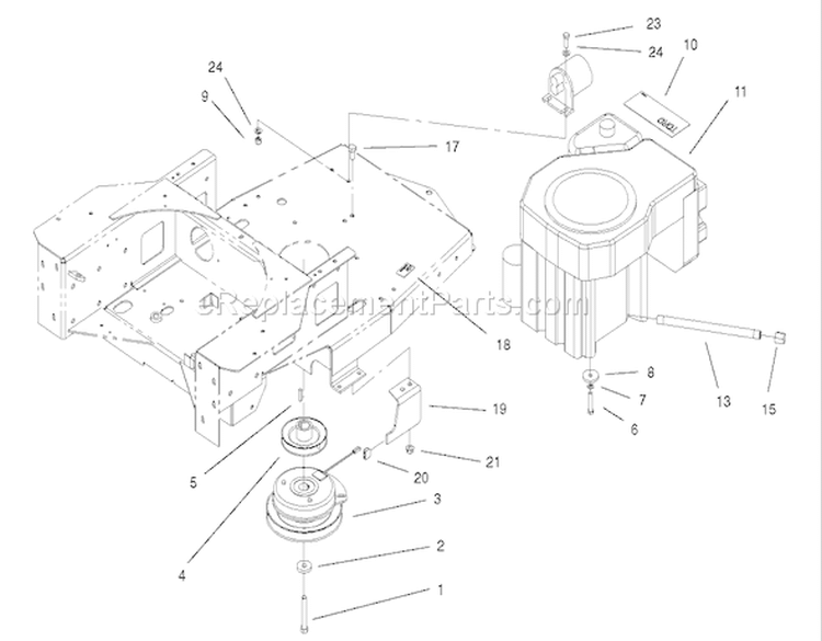 Engine and Clutch Assembly Diagram and Parts List for 74701 220000001-220999999 - 2002 Toro Lawn Tractor