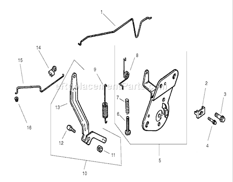 Engine Control Assembly Diagram and Parts List for 74701 220000001-220999999 - 2002 Toro Lawn Tractor
