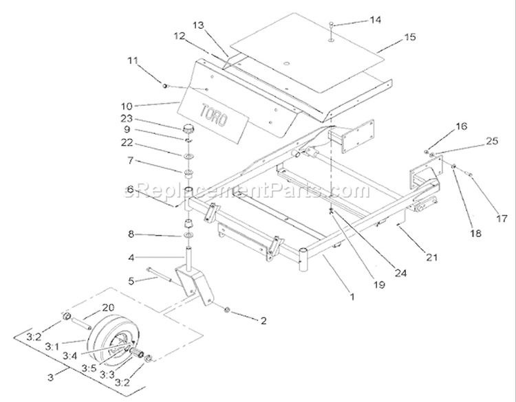 Front Frame Assembly Diagram and Parts List for 74701 230000001-230999999 - 2003 Toro Lawn Tractor