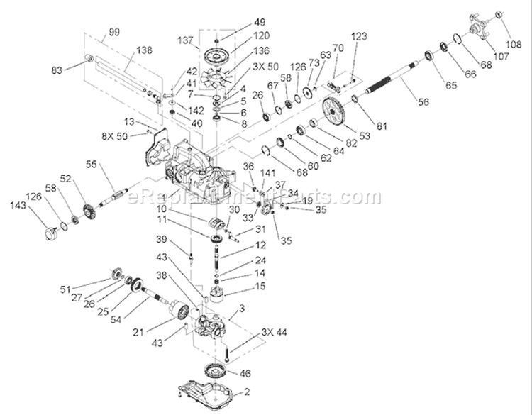 LH Hydro Transaxle Assembly Diagram and Parts List for 74701 230000001-230999999 - 2003 Toro Lawn Tractor