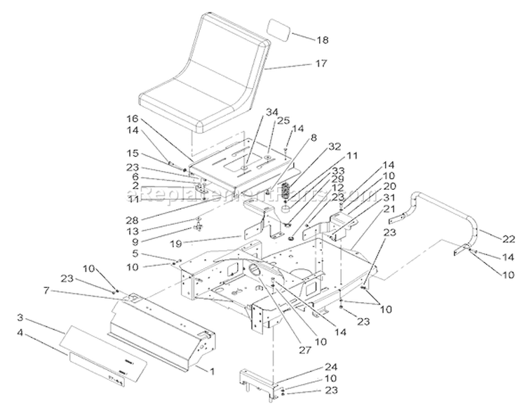 Main Frame and Seat Assembly Diagram and Parts List for 74701 230000001-230999999 - 2003 Toro Lawn Tractor