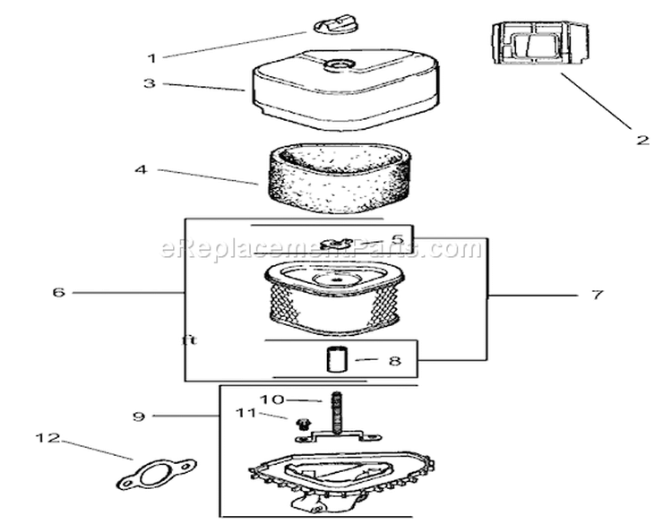 Air Intake/Filtration Assembly Diagram and Parts List for 74701 230000001-230999999 - 2003 Toro Lawn Tractor