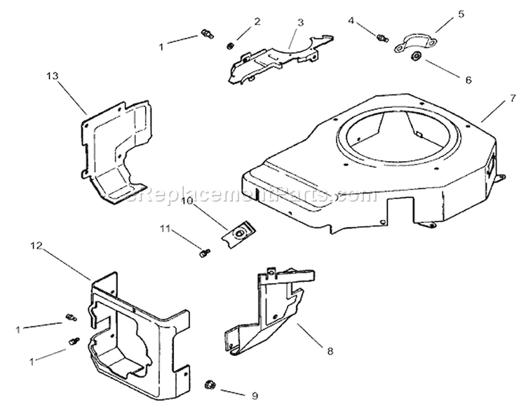 Blower Housing And Baffles Assembly Diagram and Parts List for 74701 230000001-230999999 - 2003 Toro Lawn Tractor