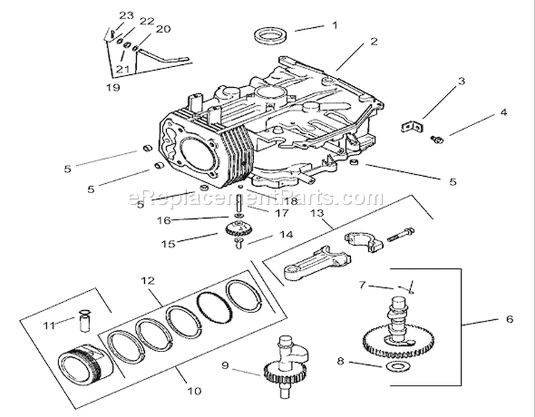 Crankcase Assembly Diagram and Parts List for 74701 230000001-230999999 - 2003 Toro Lawn Tractor