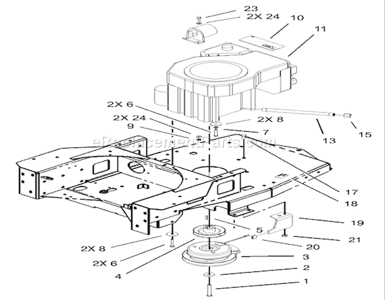 Engine and Clutch Assembly Diagram and Parts List for 74701 230000001-230999999 - 2003 Toro Lawn Tractor