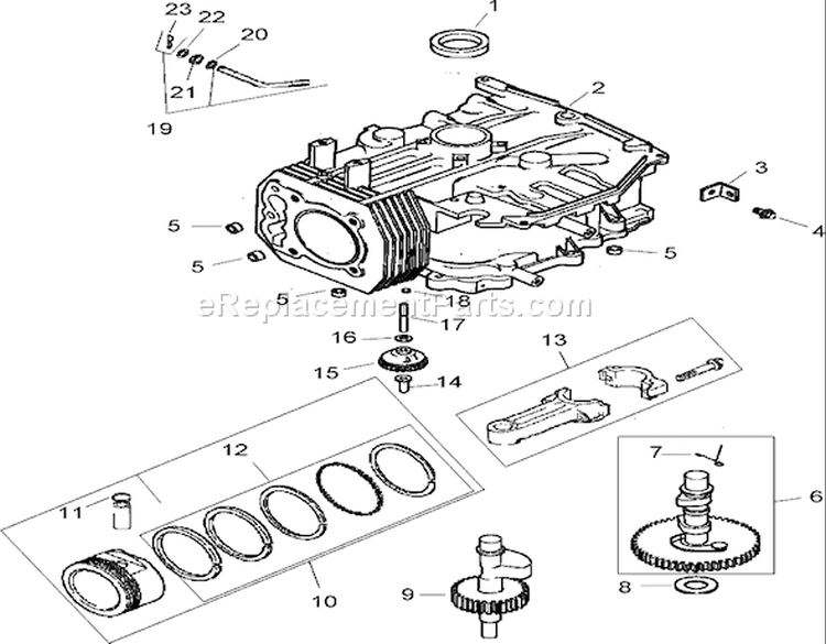 Crankcase Assembly Diagram and Parts List for 74603 260000001-260999999 - 2006 Toro Lawn Tractor