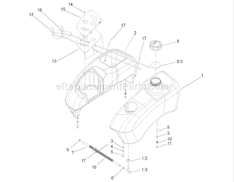 Fuel Tank Assembly Diagram and Parts List for 74704 250000001-250999999 - 2005 Toro Lawn Tractor