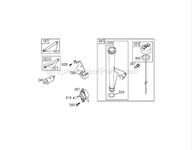 Oil Filter, Tube and Pump Assembly Briggs and Stratton 406577-0191-E1 Diagram and Parts List for 74704 250000001-250999999 - 2005 Toro Lawn Tractor