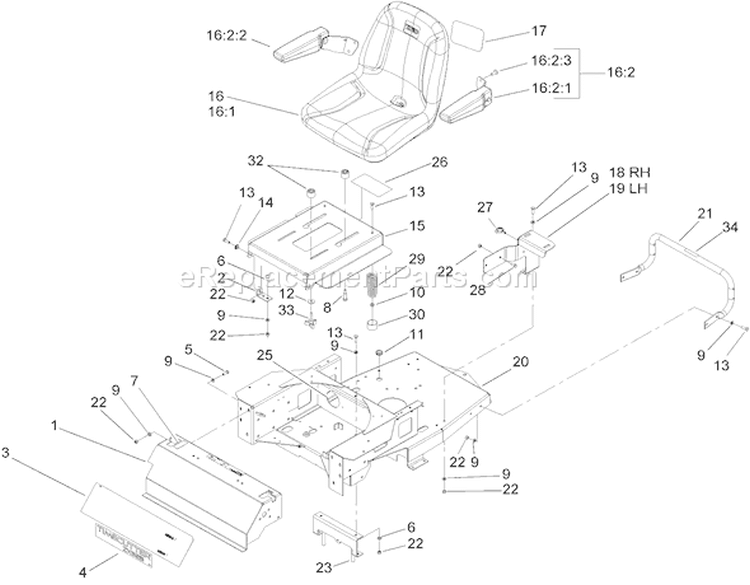Seat and Rear Frame Assembly Diagram and Parts List for 74704 250000001-250999999 - 2005 Toro Lawn Tractor