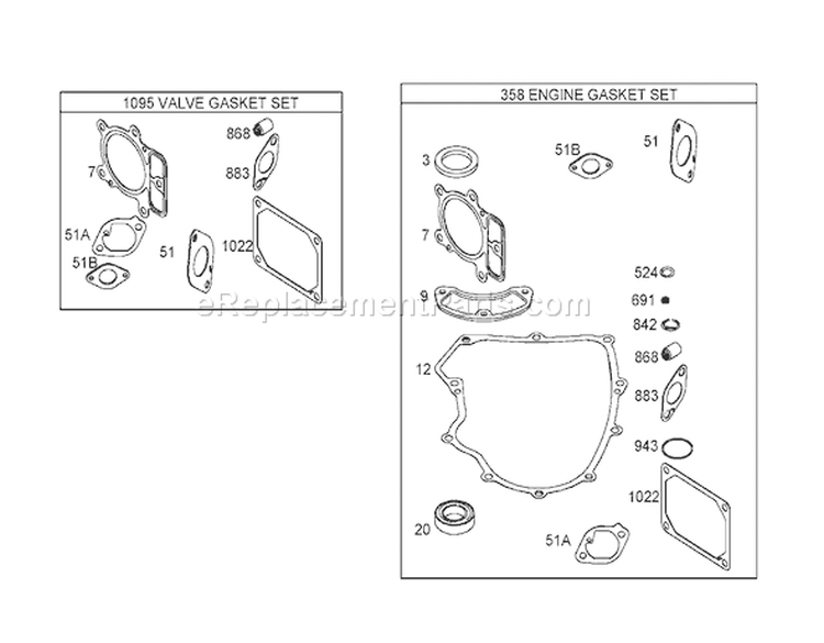 Valve and Engine Gasket Set Assemblies Briggs and Stratton 406577-0191-E1 Diagram and Parts List for 74704 250000001-250999999 - 2005 Toro Lawn Tractor
