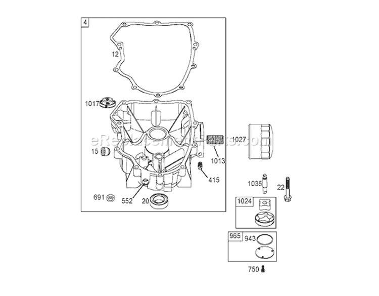 Crankcase Assembly Briggs and Stratton 406577-0191-E1 Diagram and Parts List for 74704 250000001-250999999 - 2005 Toro Lawn Tractor