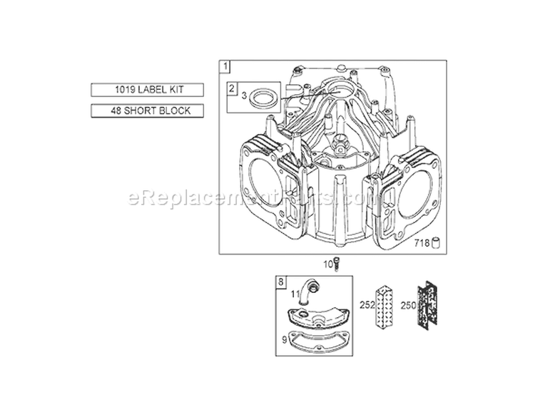 Cylinder Assembly Briggs and Stratton 406577-0191-E1 Diagram and Parts List for 74704 250000001-250999999 - 2005 Toro Lawn Tractor