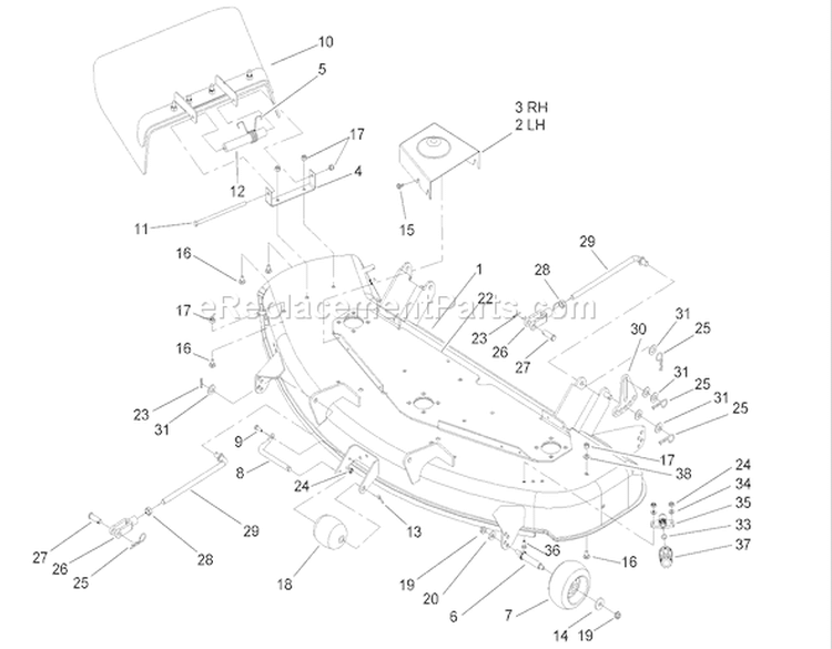 Deck Assembly Diagram and Parts List for 74704 250000001-250999999 - 2005 Toro Lawn Tractor