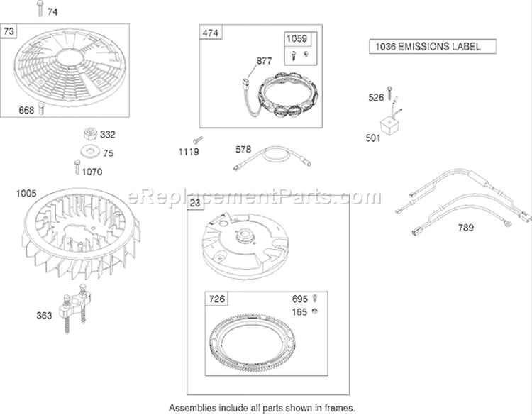 Flywheel Assembly Briggs and Stratton 441577-0122-E1 Diagram and Parts List for 74704 260000001-260999999 - 2006 Toro Lawn Tractor