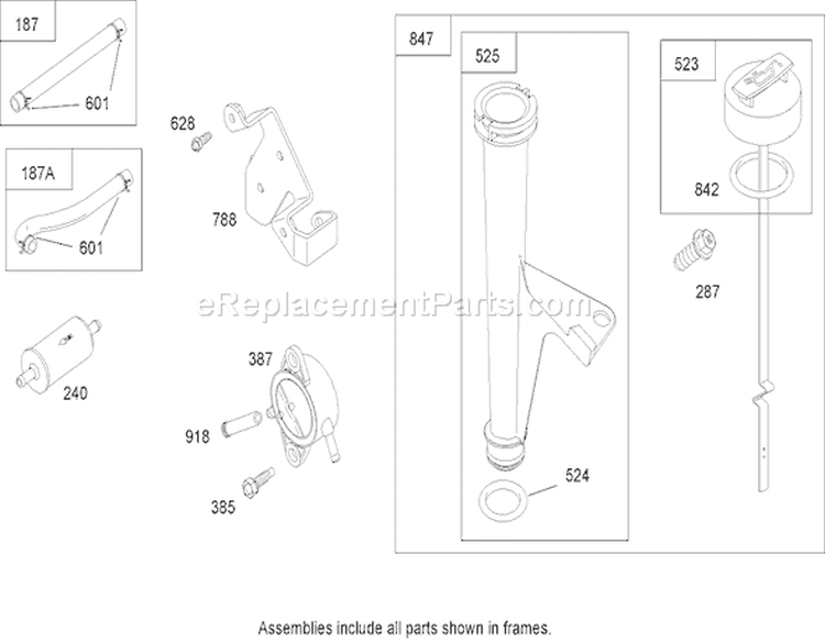 Oil Filter, Tube and Pump Assembly Briggs and Stratton 441577-0122-E1 Diagram and Parts List for 74704 260000001-260999999 - 2006 Toro Lawn Tractor