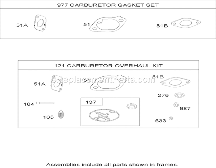 Carburetor Overhaul Kit Briggs and Stratton 441577-0122-E1 Diagram and Parts List for 74704 260000001-260999999 - 2006 Toro Lawn Tractor