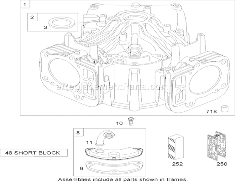 Cylinder Assembly Briggs and Stratton 441577-0122-E1 Diagram and Parts List for 74704 260000001-260999999 - 2006 Toro Lawn Tractor