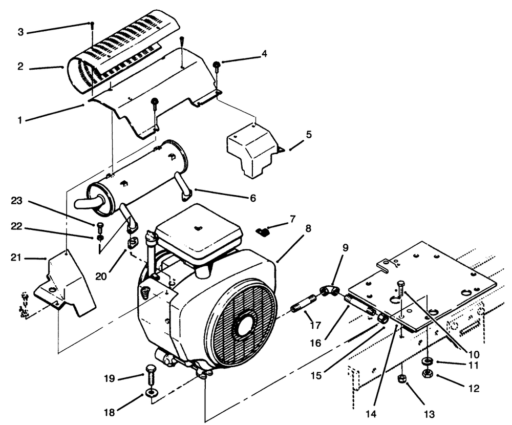 Engine And Exhaust Diagram and Parts List for 73501 59002869 - 59002946 Toro Lawn Tractor