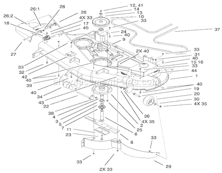 52 Inch Deck Assembly Diagram and Parts List for 74801 220000001-220999999 - 2002 Toro Lawn Tractor
