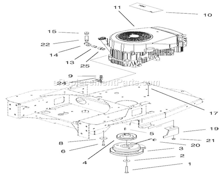 Engine and Clutch Assembly Diagram and Parts List for 74801 220000001-220999999 - 2002 Toro Lawn Tractor