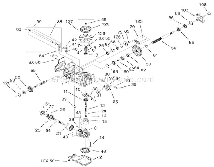 LH Hydro Transaxle Assembly No. 100-7361 Diagram and Parts List for 74801 220000001-220999999 - 2002 Toro Lawn Tractor