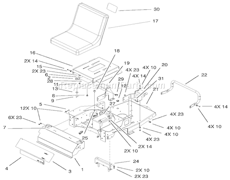 Main Frame Assembly Diagram and Parts List for 74801 220000001-220999999 - 2002 Toro Lawn Tractor
