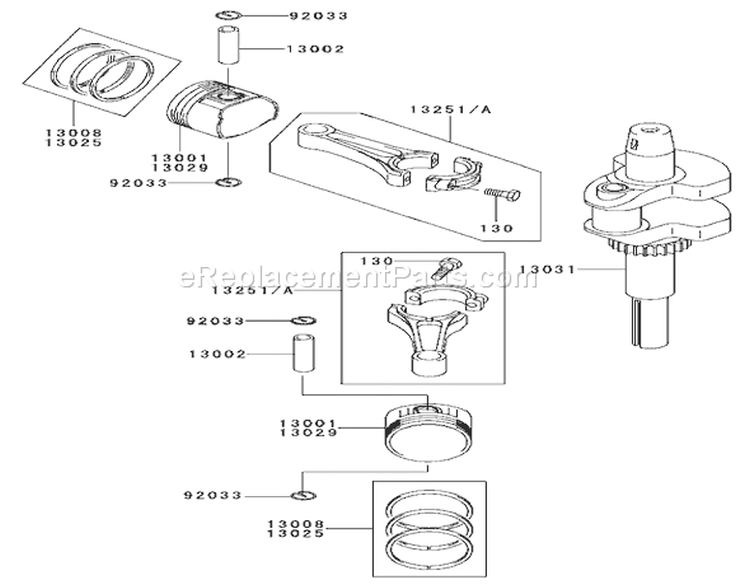 Piston / Crankshaft Assembly Kawasaki FH 531V-AS07 Diagram and Parts List for 74801 220000001-220999999 - 2002 Toro Lawn Tractor