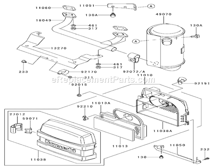 Air Filter / Muffler Assembly Kawasaki FH 531V-AS07 Diagram and Parts List for 74801 220000001-220999999 - 2002 Toro Lawn Tractor