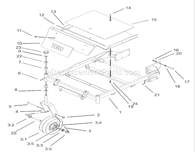 Front Frame Assembly Diagram and Parts List for 74801 230000001-230999999 - 2003 Toro Lawn Tractor