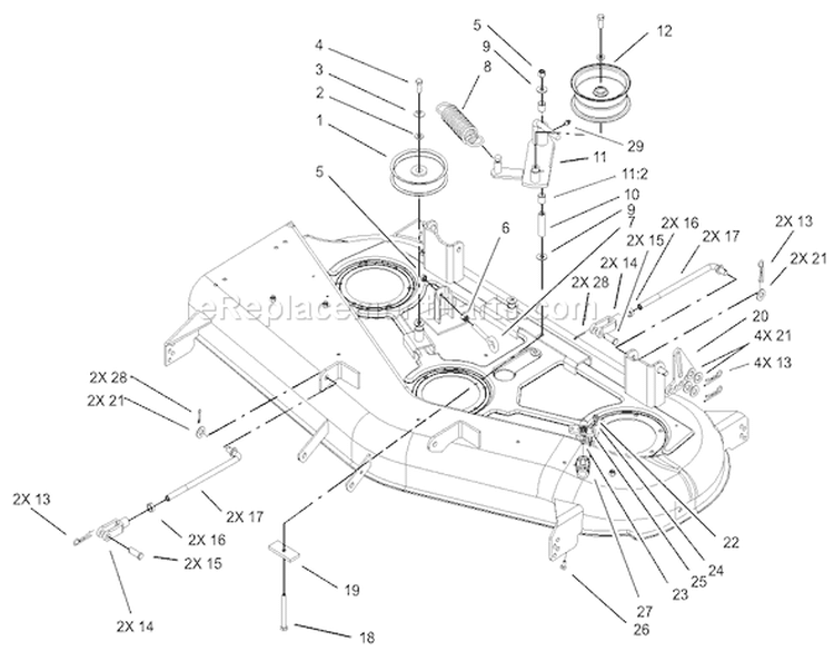 52in Deck Belt Drive and Lift Assembly Diagram and Parts List for 74801 230000001-230999999 - 2003 Toro Lawn Tractor