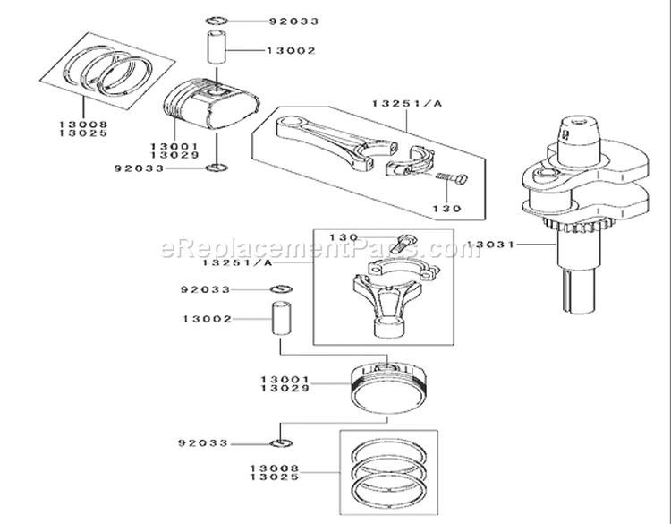 Piston / Crankshaft Assembly Kawasaki FH531V-CS07 Diagram and Parts List for 74801 230000001-230999999 - 2003 Toro Lawn Tractor