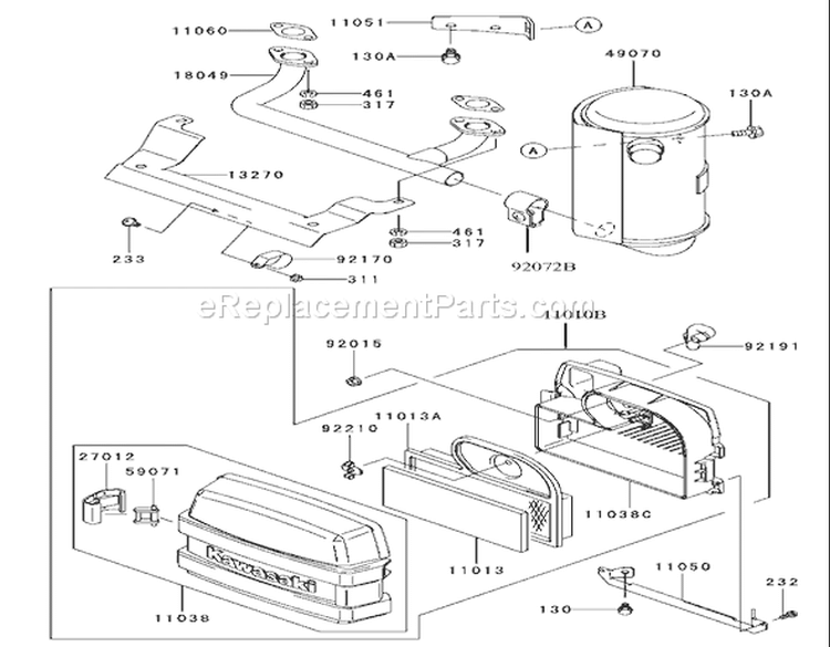 Air Filter / Muffler Assembly Kawasaki FH531V-CS07 Diagram and Parts List for 74801 230000001-230999999 - 2003 Toro Lawn Tractor