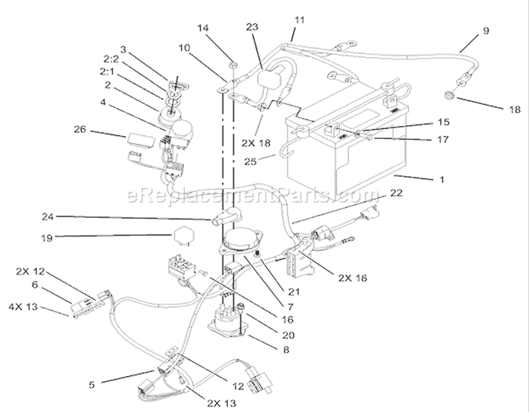 Electrical Assembly Diagram and Parts List for 74801 230000001-230999999 - 2003 Toro Lawn Tractor