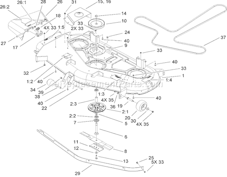 52in Deck Assembly Diagram and Parts List for 74802 240000159-240999999 - 2004 Toro Lawn Tractor